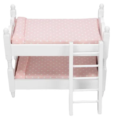 Zdjęcie produktu dla Model łóżka piętrowego do domku dla lalek w skali 1:12, miniaturowe łóżko piętrowe z drabinką, meble do sypialni, motyw z kreskówki, kropki