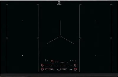 A top-down view of a black induction hob with red digital displays.