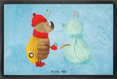 Produktbild von Mr. & Mrs. Panda Schmutzmatte Nachtfalter Schneemann 60 x 90 cm - Eisblau - Geschenk, Fußabstreifer, Weihnachten, Weihnachtsgruß, Schnee, fußmatte, Winterzeit, Winter