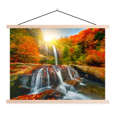 Produktbild von MuchoWow® Textilposter Wasserfall - Natur - Herbst - Rot - Wasser 60x45 cm mit holzfarbenen Rahmen - Bild