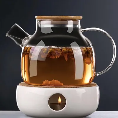 Produktbild von Glas Teekanne 1L aus hitzebeständigem Borosilikat mit Holzdeckel