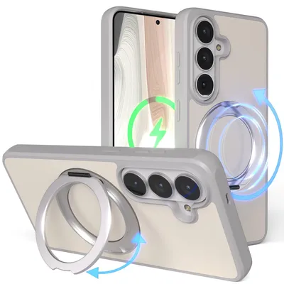 Produktbild von EAZY CASE - MagSafe Handyhülle für Samsung Galaxy S26, Ring zum Aufstellen, 360° drehbar, Magsafe Silikonhülle zum Aufstellen, stoßfest Cover in Grau