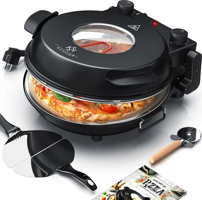 Produktbild von KESSER® Pizza-Ofen elektrisch bis 400 Grad | Elektrischer Pizzabäcker 1200W mit feuerfester Steinplatte & Timer Durchmesser 32cm | 5 Heizstufen & Sichtfenster | inkl. Pizzaschneider & Rezeptbuch