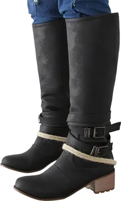 Produktbild von ASKSA Damen Stiefeletten Overknees Stiefel mit Absatz Plateau Elegant Lange Cowboystiefel, Schwarz, Größe: 39