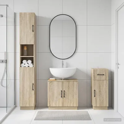Immagine prodotto di Maison Exclusive - Sistema di mobili da bagno a 3 pezzi, modello HOORN, in legno di quercia Sonoma
