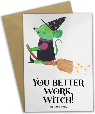 Produktbild von Mr. & Mrs. Panda babykarte Halloween Hexenpower - Weiß - Geschenk, osterkarte, Events, Freude teilen, magische Welt, Zauberspruch, Geister, Feiertag, Klappkarte
