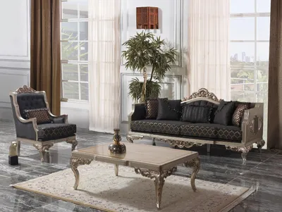 Produktbild von Polstersofa Garnitur Sofagarnitur Dreisitzer Sessel Stoff Sofa Grau Tisch 3tlg