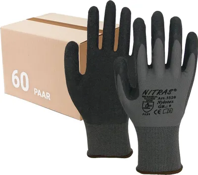 Produktbild von NITRAS Schutzhandschuhe Nylotex 3520 - 60 Paar Arbeitshandschuhe, Gartenhandschuhe, Bau, Werkstatt Größe:10