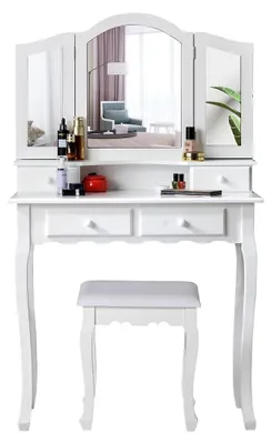 Image de Table de maquillage avec miroir - Chaise pour table de maquillage - Table de maquillage - Table de maquillage pour fille