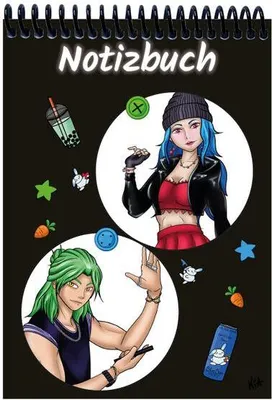 Produktbild von A 5 Notizblock Manga Quinn und Enora, schwarz, blanko