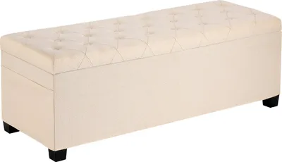 Image de Banquette avec espace de rangement - Banquette coffre 110 x 40 x 40 cm - Supporte jusqu'à 300 kg - Couvercle rabattable - Assise rembourrée - Structure métallique - Pouf - Beige