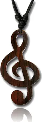 Produktbild von viva-adorno Halskette Holzanhänger Notenschlüssel Musik Noten Baumwollband Kette Länge verstellbar HK34.D4