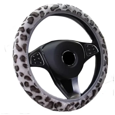 Produktbild von Lenkradhülle Plüsch Leopard Grau für 37-39 cm Lenkräder