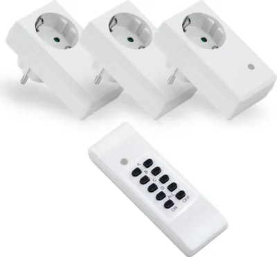 Immagine prodotto di set di prese radiocomandate conecto®: 3x prese radiocomandate e 1x telecomando, 1100 watt, bianco