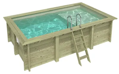 Immagine prodotto di Piscina in legno AQUA 4.65 x 2.85 – H.1.24 m con spiaggia, sabbia, Su telaio - senza cementazione