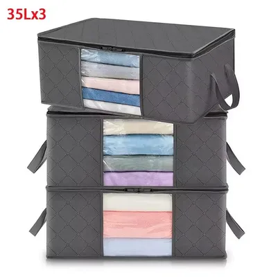 Produktbild von Kleideraufbewahrungstaschen - Faltbare Aufbewahrungstaschen - 3er-Set 35 l - Polyester - 90 x 60 cm - Wiederverwendbar - Für Kleidung und Bettdecken