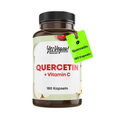 Produktbild von Quercetin hochdosiert mit 500 mg (180 Kapseln für 6 Monate) mit Vitamin C, Bioflavonoide, vegan