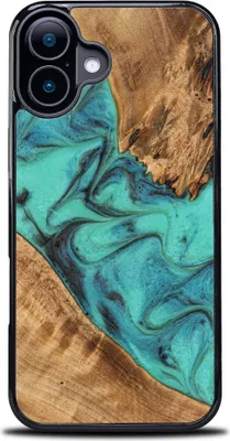 Image de Étui en bois pour iPhone 17, Bewood Unique Turquoise