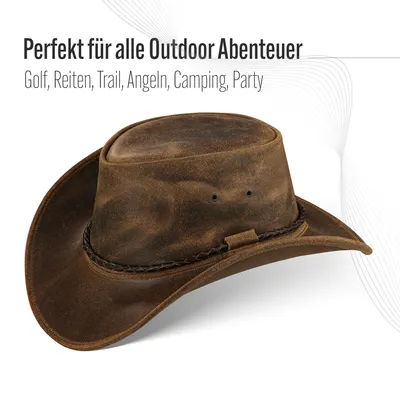 Produktbild von Herren Western Cowboy Rindsleder Hut JERO Größe XL Vintage Braun