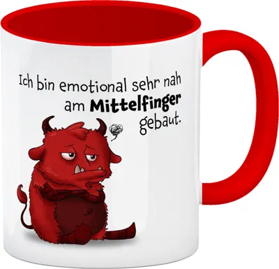 Produktbild von Freches Monster in hellrot Kaffeebecher in rot mit lustigem Spruch