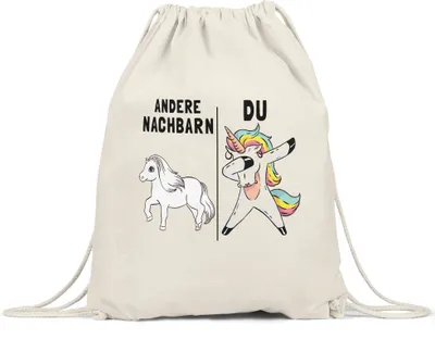 Produktbild von Andere Nachbarn Du Turnbeutel Gymsack  Pferd Einhorn Humor Lustig Unicorn Geschenk Nachbarschaft