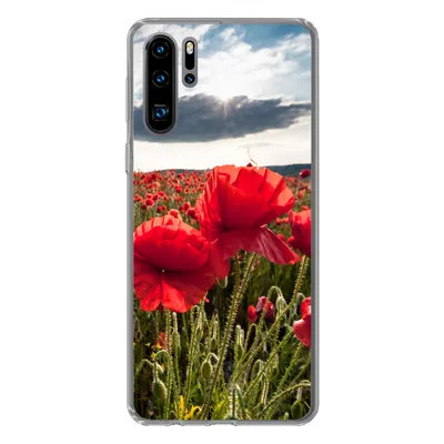 Produktbild von MuchoWow® Handyhülle Schutzhülle Hülle für Huawei P30 Pro Mohnblumen vor einem dramatischen, stürmischen Himmel Silikon Softcase Handy Hülle - Schutzdeckel