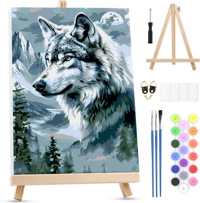 Image de Kit de peinture par numéros comprenant des peintures acryliques, 1 toile de 30x40 cm, des pinceaux, un chevalet, idéal pour la décoration murale