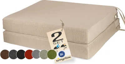 Produktbild von sunnypillow 2er Set Stuhlkissen 45 x 45 wasserdicht UV-lichtecht 7cm dick - Outdoor Polsterauflage mit Bändern - Auflage für Stühle,Bänke - Sitzkissen Stuhlauflage für Haus und Garten - Cremefarben