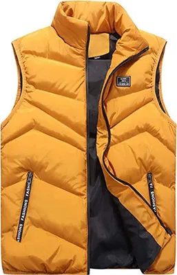 Obrázek produktu pro ASKSA Pánská prošívaná vesta s kapsami na zip Péřová vesta, zahřívací vesta Outdoor Sport Zimní vesta, žlutá, XXL