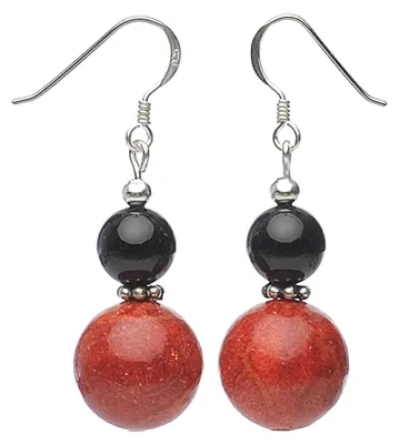 Produktbild von Ohrringe Ohrhänger aus Koralle Schaumkoralle & Onyx, rot schwarz, Ohrschmuck Damen