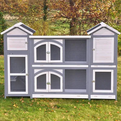 Produktbild von XXL Kleintierstall grau weiß 189x43x127 cm