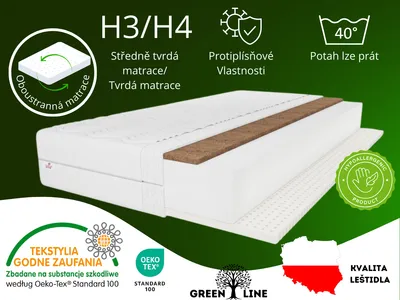 Immagine prodotto di Materasso in lattice Tango 140x200 cm, materasso in cocco, altezza circa 20 cm, grado di resistenza H3/H4, colore: bianco, inclusa fodera