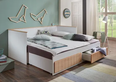 Produktbild von Relita Funktionsbett Timmi 90/180 x 200 cm Liegefläche u. 2 Schubladen, weiß/buche