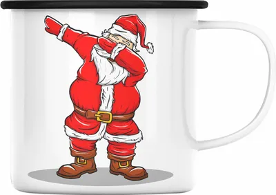 Produktbild von Trendation - Weihnachten Emaille Tasse Weihnachtsmann für Kinder WeihnachtsEmaille Tasse Lustig Geschenk Jungs Jungen Mädchen Cute Lebkuchen Grafik Becher (Schwarz)