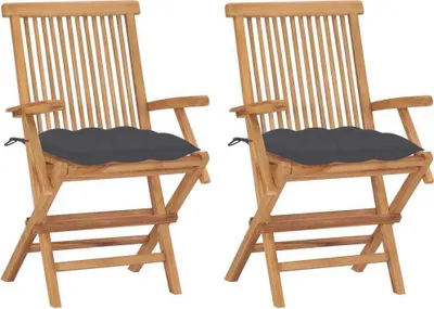 Produktbild von Gartenstühle mit Anthrazit Kissen 2 Stk. Massivholz Teak