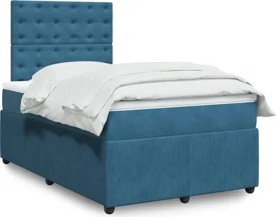 Produktbild von Design Boxspringbett mit Matratze Dunkelblau 120x200 cm Samt, Klassische Betten 2024 Neu