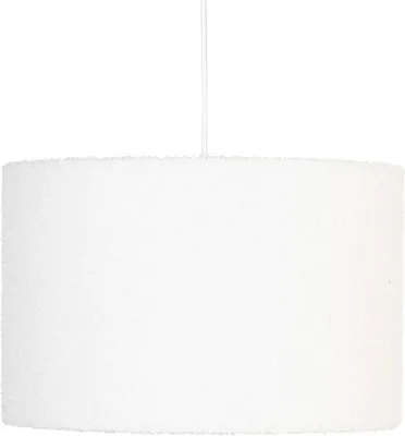 A white pendant lamp with a textured lampshade.