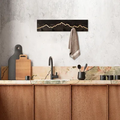 Image de Wallity, Mountain 1, crochet mural en bois, noir, 50 % BOIS / 50 % MÉTAL, 60 x 5 x 14 cm