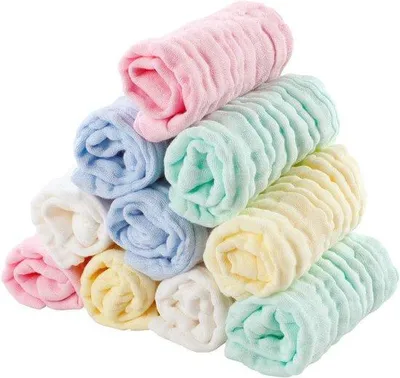 Productafbeelding van Biologisch Katoenen Babywashandjes - 10 Stuks - 25 x 25 cm