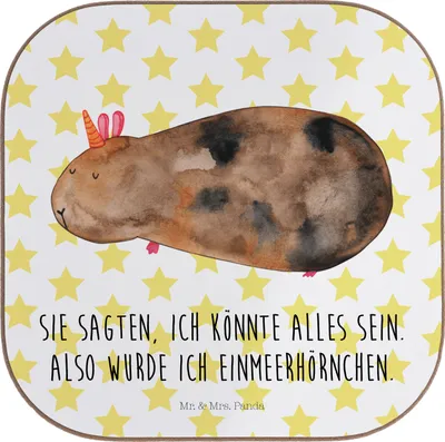 Produktbild von Mr. & Mrs. Panda Untersetzer Tasse Einhorn Meerschweinchen - Weiß - Geschenk, Unicorn, Meerhörnchen, Gläser, bieruntersetzer, gläseruntersetzer, Meerschwein, Einhörner