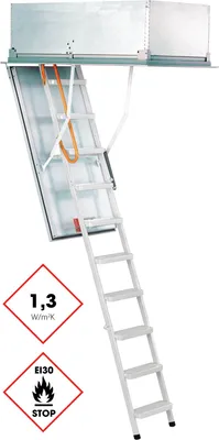 Produktbild von Minka Dachbodentreppe Type 15 Exklusiv Brandhemmend mit Leiter aus Stahl Deckenöffnung 140x70cm Raumhöhe 275cm