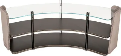 Produktbild von Casa Padrino Luxus Regalschrank Grau / Dunkelbraun / Bronze 141,45 x 105,41 x H. 61,5 cm - Gebogener Schrank mit Glasplatte - Wohnzimmer Möbel - Hotel Möbel - Luxus Möbel
