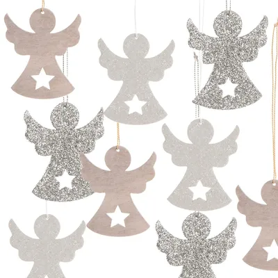 Productafbeelding van Engelenhanger - Set van 9 stuks - Decoratie - Wit zilver, 8 cm