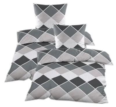 Produktbild von Seersucker Bettwäsche 135x200 mit Reißverschluss - Grau Beige Karomuster