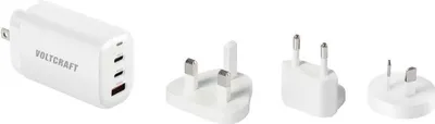 Produktbild von VOLTCRAFT UC-3ACX004 Reiseladeadapter 65 W 1x USB-A, 2x USB-C® USB PD Weiß GaN, mit Europa-Adapter, mit UK-Adapter, mit