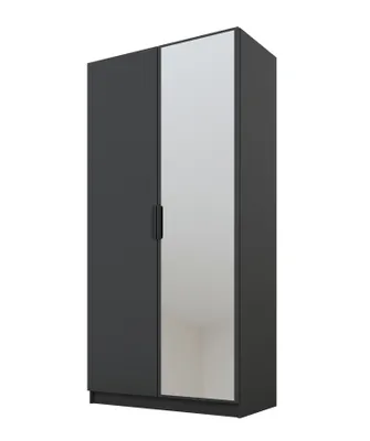 Produktbild von PAWS MOBEL Kippbarer Graphit Kleiderschrank 100x52x200 cm, zweitüriger offener Kleiderschrank mit Spiegel, mit Einlegeböden und Kleiderbügel