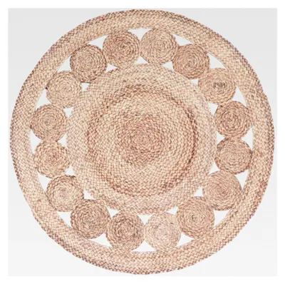 Produktbild von Runder Teppich 90 cm handgeknüpft aus Jute | Boho Juteteppich Jemina Beige Natur