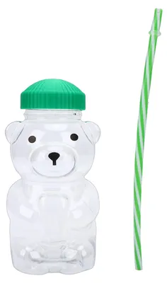 Immagine prodotto di Bicchieri trasparenti a forma di orso, carini, riutilizzabili, ideali per bevande fredde, con coperchio e cannuccia, perfetti per succhi, latte, tè, cocktail, caffè e altro