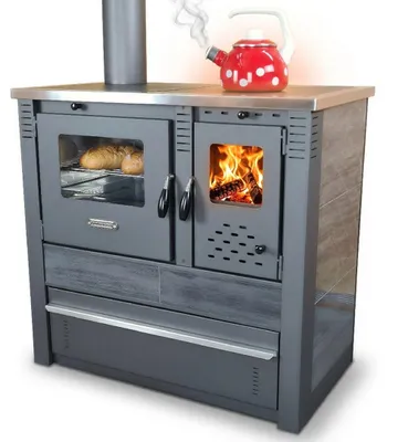 Produktbild von Küchenofen PANONIA Kacheln schwarz, linke Version - 8,5 kW