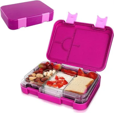 Immagine prodotto di Unyqoos® - Contenitore per il pranzo per bambini, con 4+2 scomparti, divisorio rimovibile, realizzato in TPE+PP (coperchio interno) e ABS (esterno), a prova di perdite, senza BPA, adatto al microonde e alla lavastoviglie, colore rosa